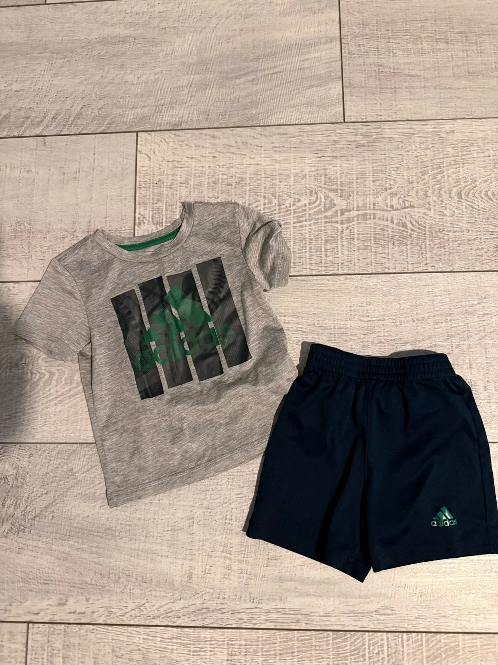 Adidas Toddler 2-Piece Athletic Set Gray Logo Tee & Navy Shorts Size 2T